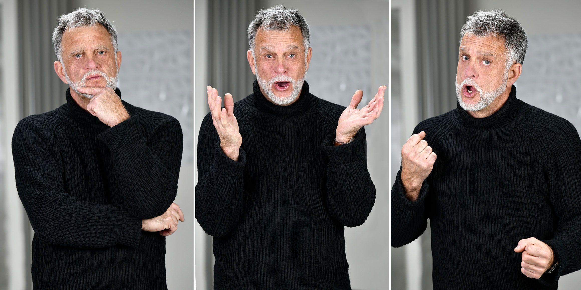 Bestager-, Classic-, Senior-, 50+ Model Michael Diehl Fotomodell aus Esslingen bei Stuttgart mit lustigen Gesichtsausdrücken 03