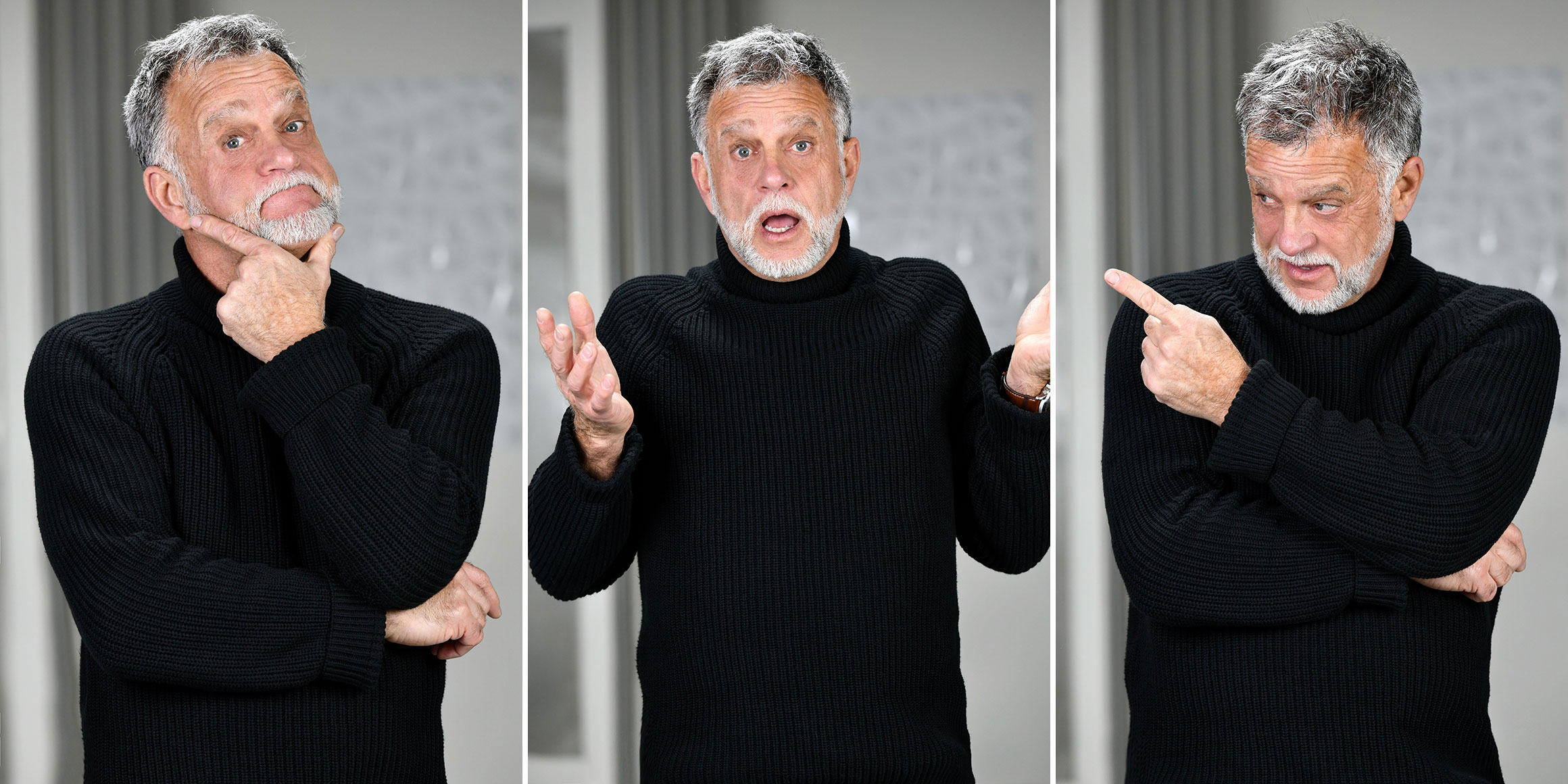 Bestager-, Classic-, Senior-, 50+ Model Michael Diehl Fotomodell aus Esslingen bei Stuttgart mit lustigen Gesichtsausdrücken 05