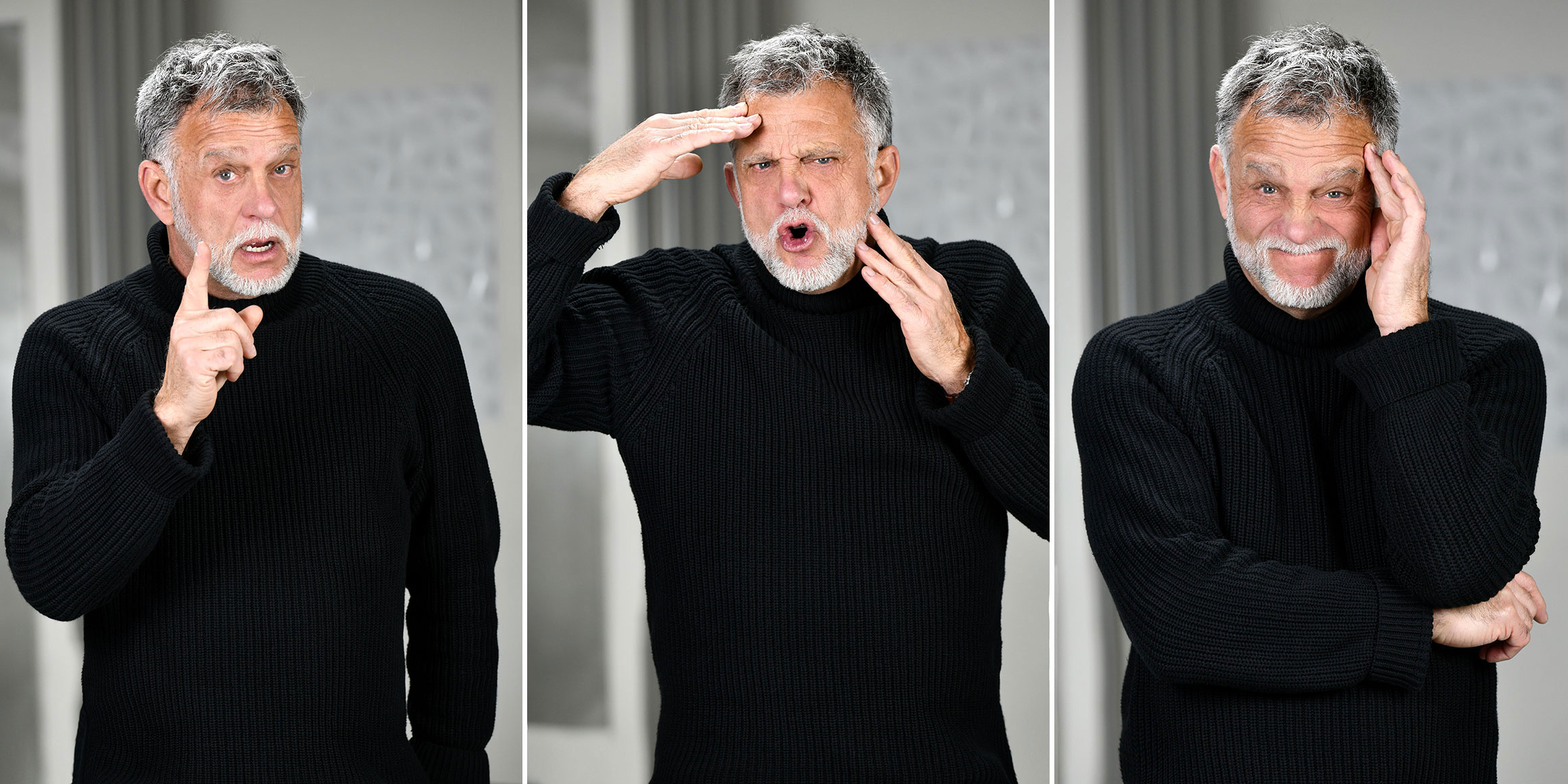 Bestager-, Classic-, Senior-, 50+ Model Michael Diehl Fotomodell aus Esslingen bei Stuttgart mit lustigen Gesichtsausdrücken 14